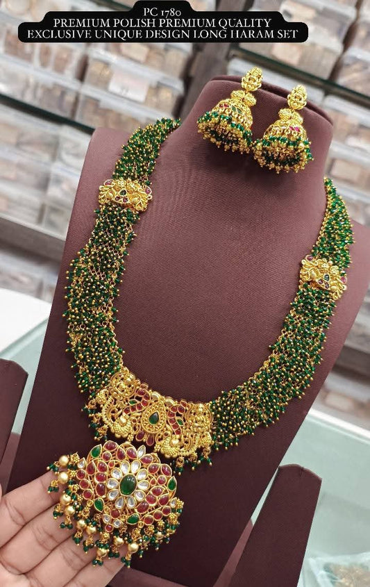 Pattu Jewels Kemp Long Green Necklace Set